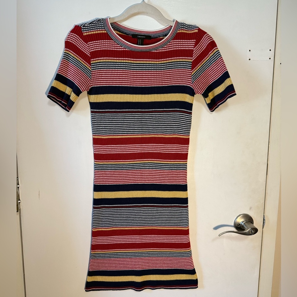 Forever 21 Multicolor Striped Short Sleeve Dress - Size M